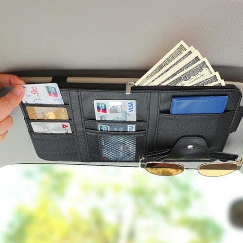 Automaze Car Sun Visor Organizer, Auto Interior Accessories Pocket Organizer - Car Truck Storage Pouch Holder, with Multi-Pocket Net Zipper (Black)
