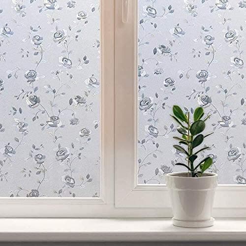 RAUSHIK 3D Window Films Privacy Vinyl Frosted Film Self Adhesive Decorative Film for Office Glass Partition/Glass Door/Bathroom Door/Window Heat Control Anti UV (White Rose, 12 * 24 inch)