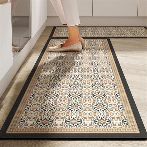YAGVIZ 2 Pcs Kitchen Mats, Waterproof Memory Foam Kitchen Rugs, Standing Desk Mat Floor Mats, Comfort Runner Rug Carpets for Kitchen Floor, Sink - (120 * 40 cm, 40 * 60 cm)