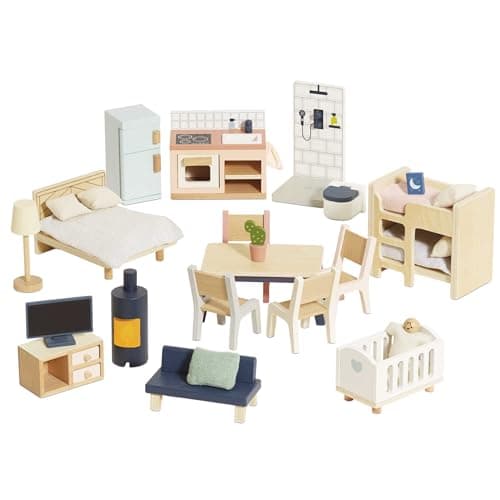 Le Toy Van Wooden Dolls House Full Starter Furniture Accessories Play Set for Dolls Houses Girls or Boys Dolls House Furniture Sets Suitable for Ages 3