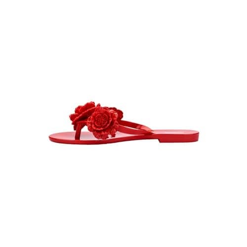 Melissa Harmonic Springtime Women's Flip Flops - Feminine & Trendy Jelly Flip Flops with Flower Applique, Slip On Summer Sandals for Women, Adult Jellies, Women's Jelly Shoes, Red, 6