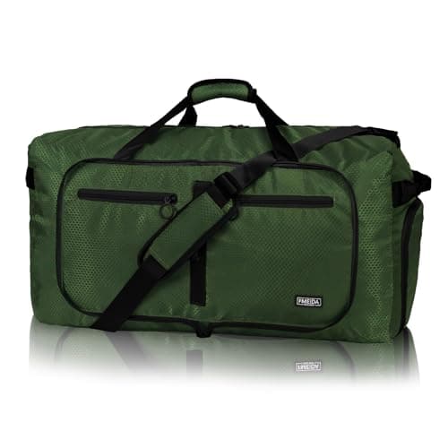 Fmeida 65L Duffle Bag with Shoes Compartment, Foldable Travel Duffel Bags for Men Women, Large Packable Travel Bag Water Repellent & Tear Resistant (Green)