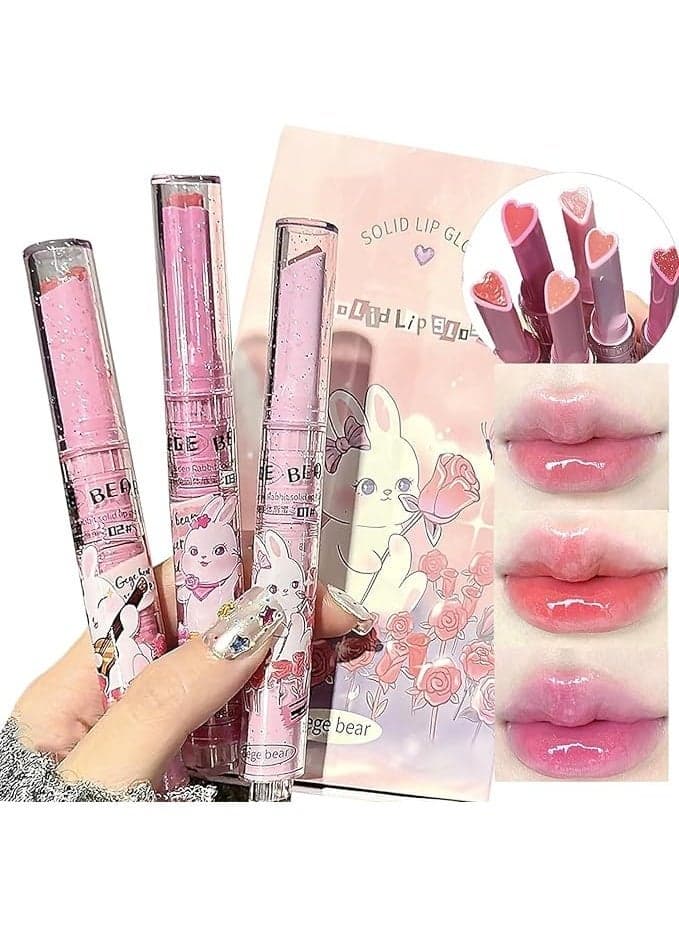 3 Colors Jelly Lipstick Gift Set, Tinted Heart Shape Lip Stain, Lip Gloss, Mirror Hydrating Jelly Love Lipstick, Moisturizing Tinted Lip Balm, Vivid Color Glossy Lip Makeup, for Girls