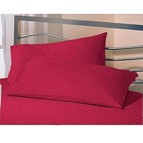 Daksh Sateen Stripe 300 TC Cotton Pillow Cover, 17 x 27 inch, Red, 2 Pieces