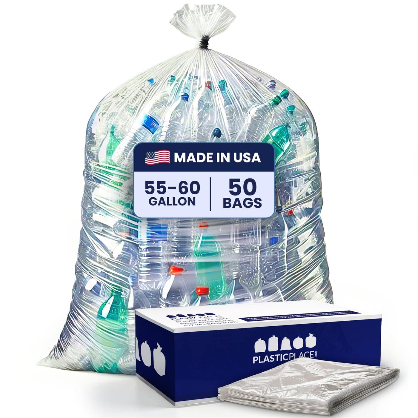 Plasticplace 5560 gallon Trash Bags 15 Mil Clear Heavy Duty Garbage Can Liners 36 x 58 50 Count T55415CL
