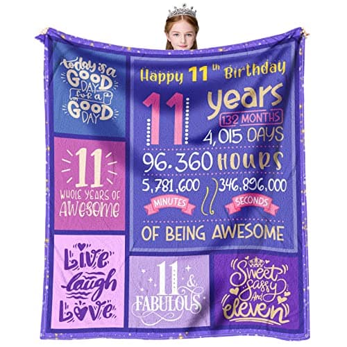 Gifts for 11 Year Old Girls - 11 Year Old Girl Birthday Gifts Throw Blanket 60 x 50 inch - 11 Yr Old Girl Gift Ideas - 11th Birthday Decorations for Girls - Bday Gift for 11 Yr Old Teen
