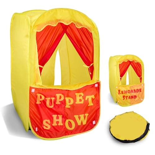 Playbees Puppet Show PopUp Play Tent wFront Stage Toddler Playhouse Theater Pretend Play Tent Kids Indoor Outdoor Children Dramatic Furniture Swappable Velcro to Lemonade Stand wCarry Bag