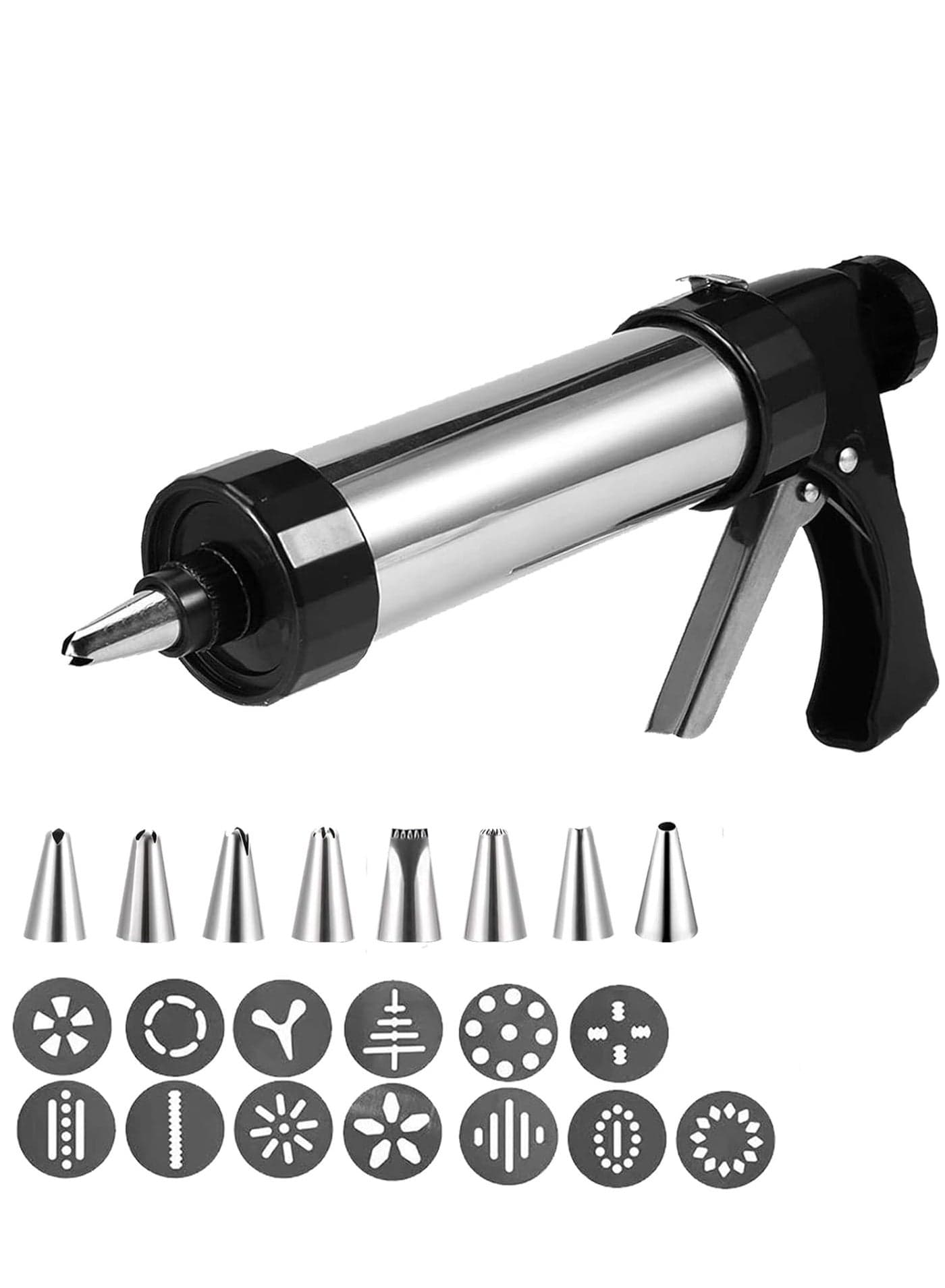 Cookie Press, Baking-Stainless Steel Cookie Press Gun+13 Cookie Discs+8 Icing Nozzles, Spritz Cookie Press Gun Kit for Making and Decorating Cookies