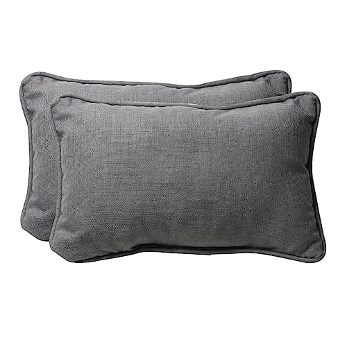 Pillow Perfect Rave Solid Indoor/Outdoor Lumbar Pillow Plush Fill, Weather and Fade Resistant, Lumbar - 11.5" x 18.5",, Grey, 2 Count