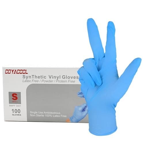 COYACOOL Disposable Gloves Medium, Nitrile and Vinyl Blend Material Gloves, Latex Free, 4 Mil,100 Pc. Food Grade Glove for Cleaning, Food Prep, Hair Dye, Tattoo, Blue