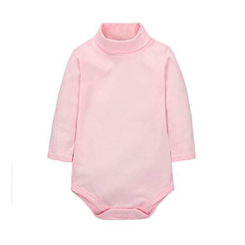 CuteOn Baby Boys Girls Solid Color Basic Turtleneck Cotton Bodysuit Jumpsuit Pink 12 Months