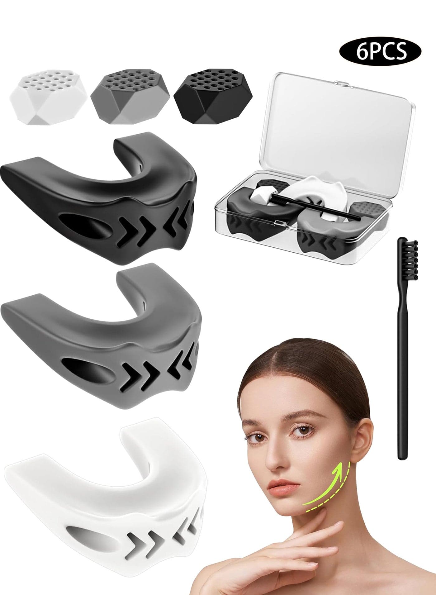 6PCS Silicone Jaw Exerciser,Jawline Shaper,Silicone Jawline Exerciser Jaw Trainer,Jawline Shaper Jaw Exerciser for Men & Women with 1 Cleaning Brush