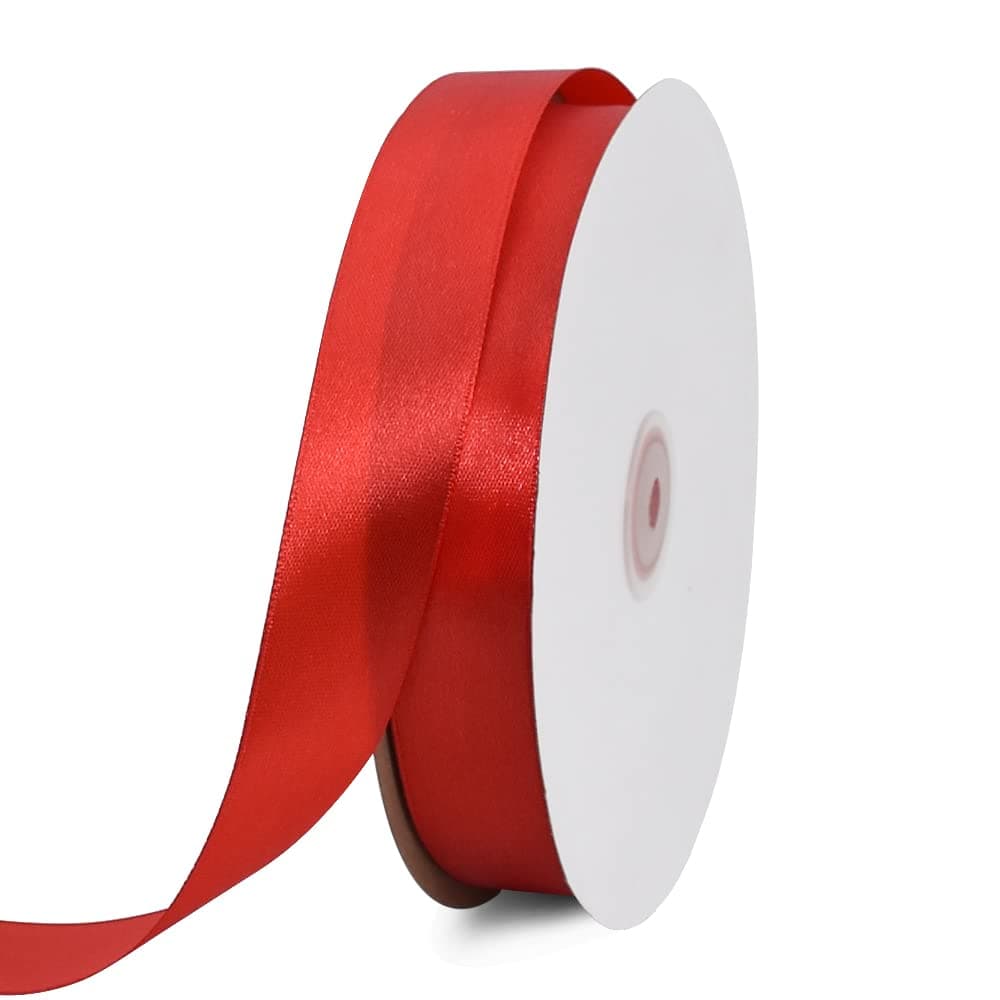TONIFUL 25mm X 91m Red Satin Ribbon Wide Solid Fabric Ribbons Roll for Valentines Day Gift Wrapping Invitation Cards Floral Bouquets Hair Crafts Wedding Party Decoration1 Inch x 100ydsRed