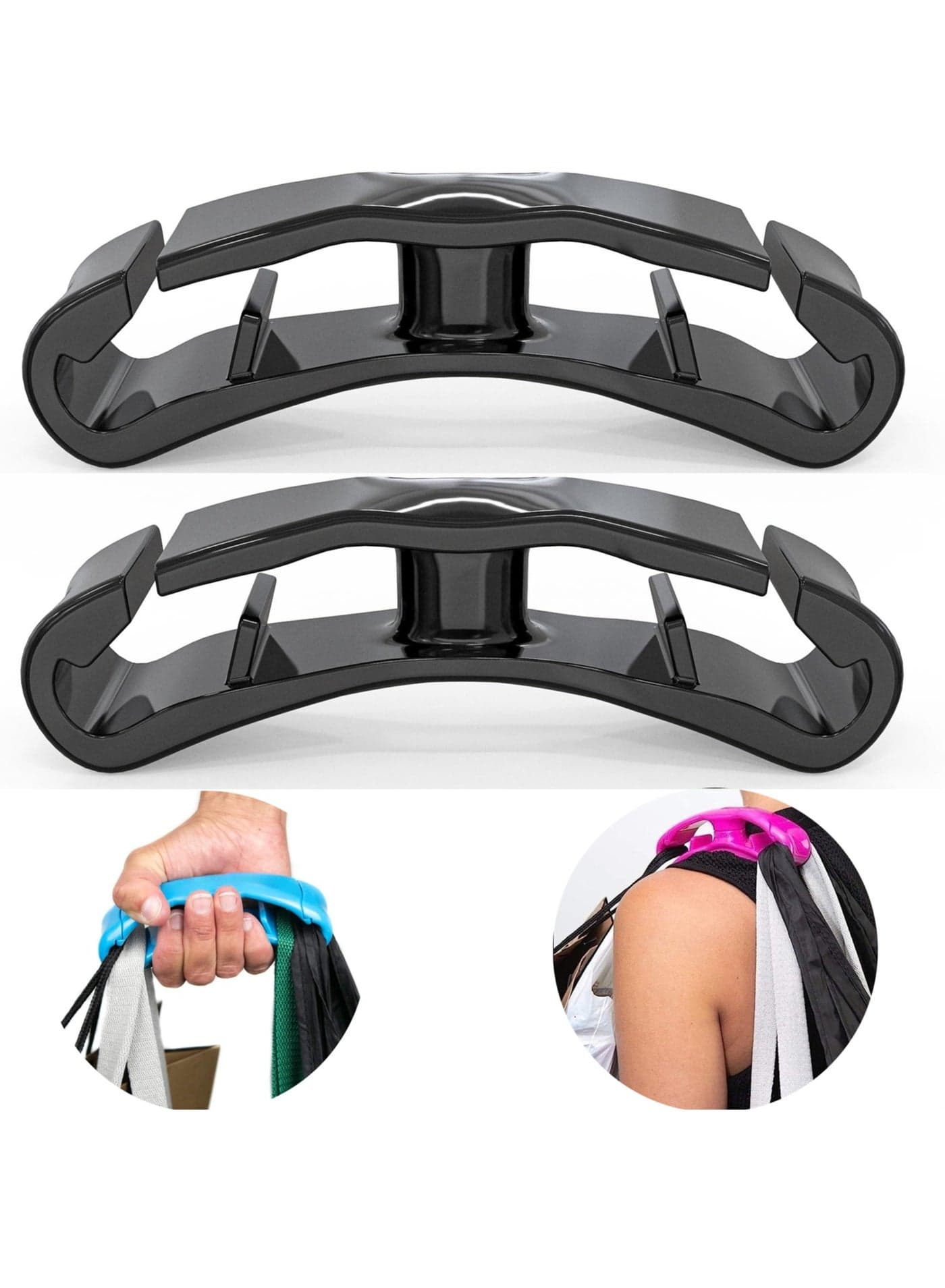 Hands-Free Grocery Bag Carrier with Soft Grip, 2 Pack, Easy Carry Solution for Shopping, Black