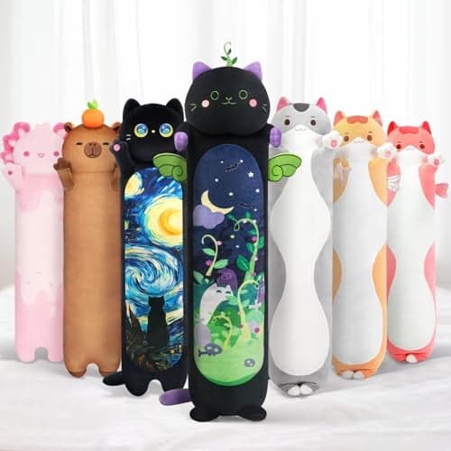 Mewaii Long Cat Plush 5 Sizes, 120% Extra Filling Giant Plushness Kids Body Pillow, Kawaii Cute Black Cat Stuffed Animals Plushies, Big Long Body Pillow Black Cat Plush Gift for Girls 20”