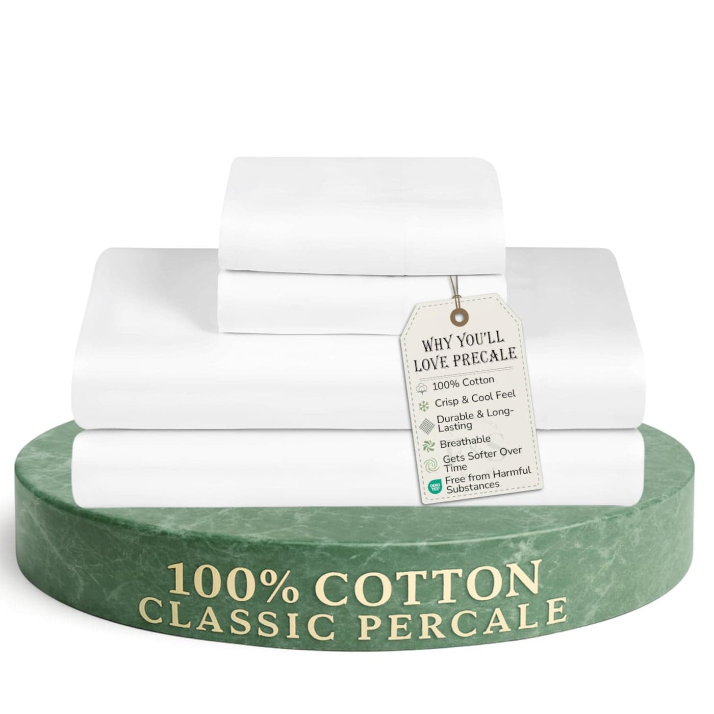 Feather Stitch Softest 100 Cotton Sheets 300 Thread Count Percale Weave Bedding 16 Deep Pocket Cooling Sheets Breathable Bed Set Hotel Premium Quality Queen White
