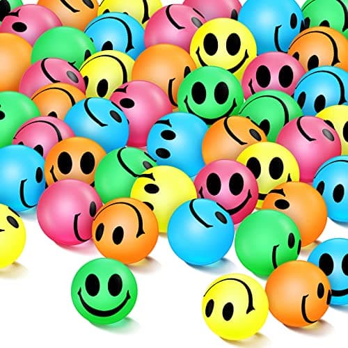 Deekin 300 Pcs 1 Inch Bouncy Balls Bulk Glow in the Dark Smile Face Bouncy Ball Easter Party Favor Rubber High Bouncing Balls Birthday Gift Prize Vending Machine FillerMulti Colors