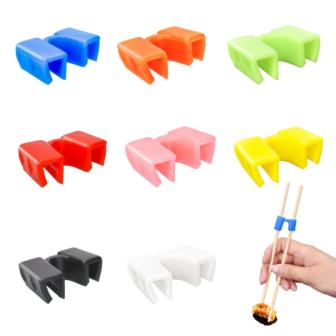 AccEncyc Reusable Chopstick Helpers 8 Pairs Training Hinges Connector Multicolor for Adults Beginners Trainers or Learners