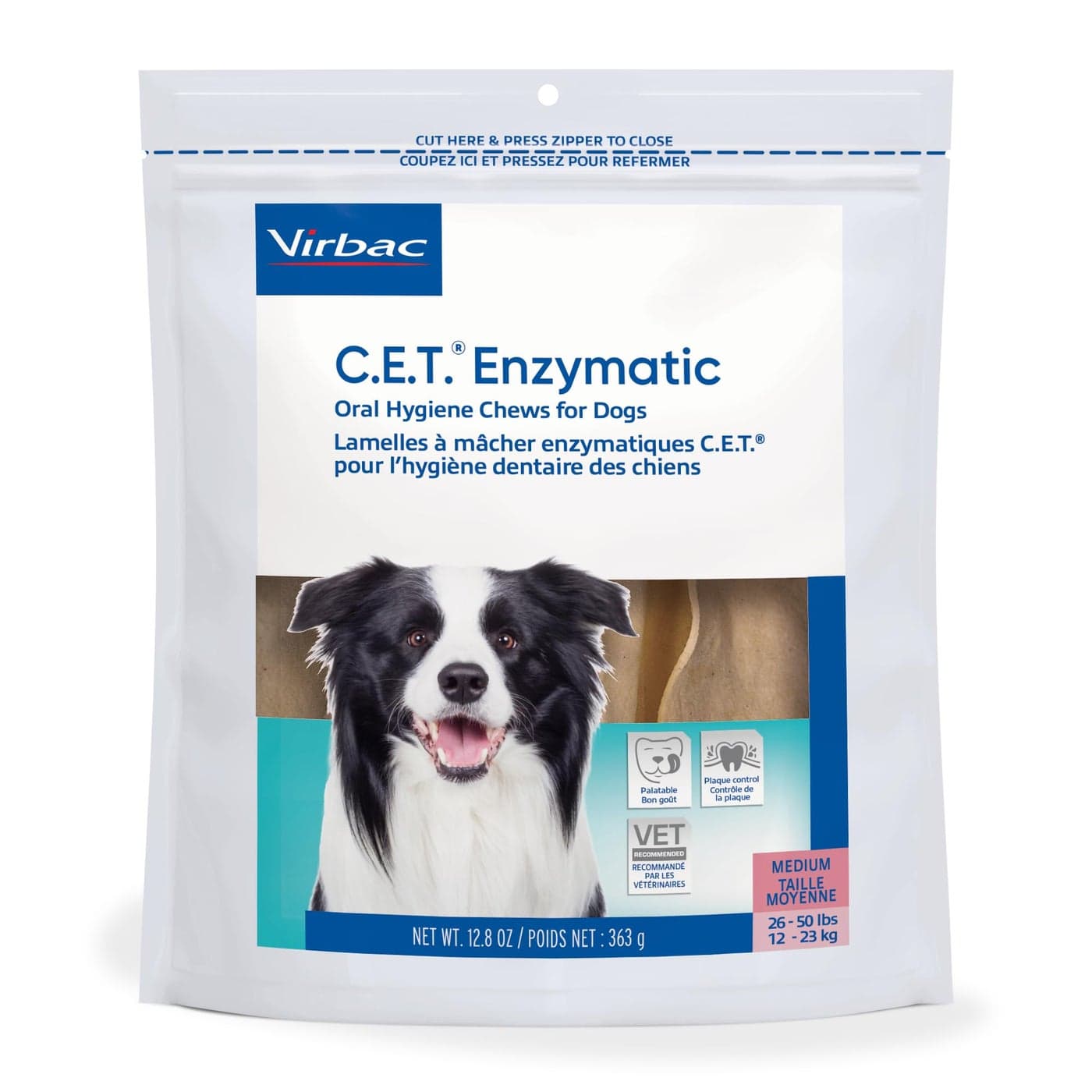 C.E.T. Enzymatic Oral Hygiene Chews for Dogs - Plaque & Tartar Control - Single Layer Beefhide with Exclusive Dual-Enzyme System & Tasty Chicken Flavor - Easy to Give Dog Dental Chew
