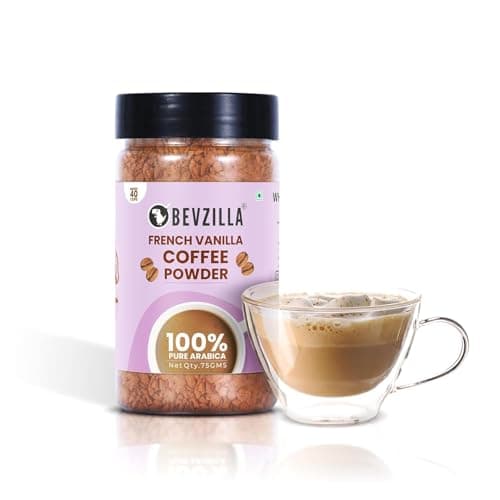 Bevzilla 75g Vanilla Flavored Coffee Powder Jar | Premium Arabica Coffee | Ideal for Espresso, Latte & Cappuccino | Hot & Cold Coffee Brews
