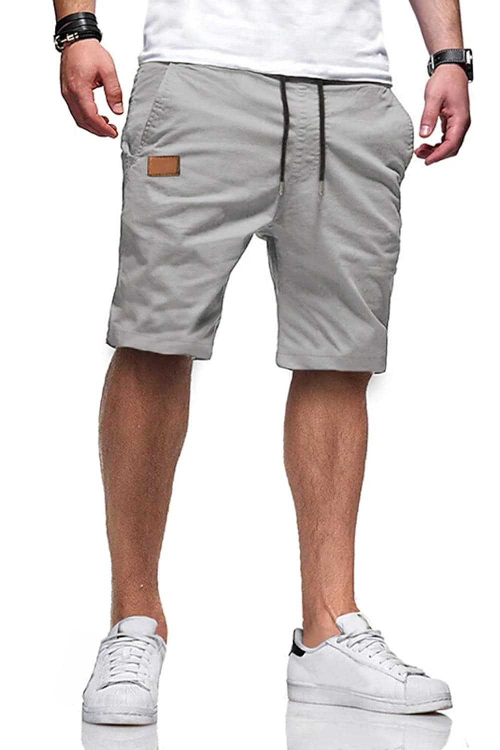 JMIERR Men's Casual Shorts - Cotton Drawstring Summer Beach Stretch Waist Twill Chino Dress Golf Travel Essentials Shorts with Pockets for Men 8 Inch Inseam Cruise Attire, XL, S1 Grey