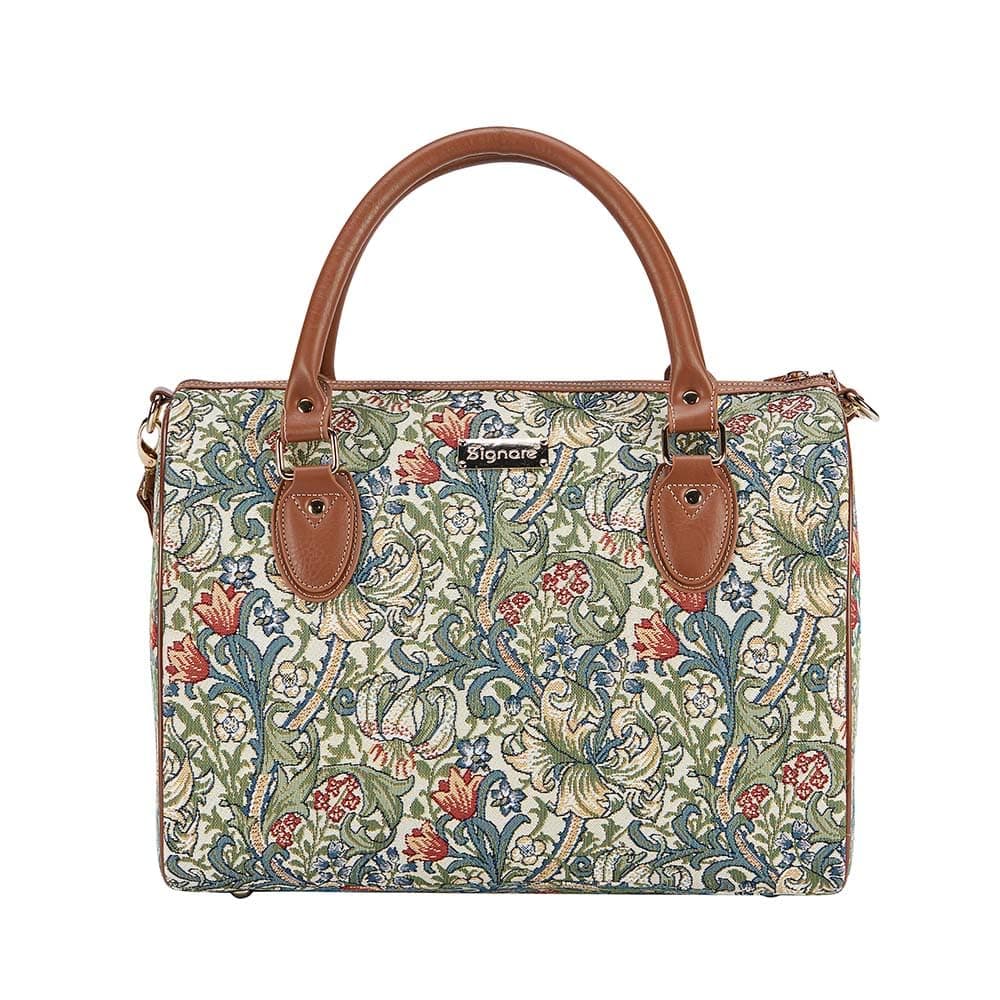 Signare Tapestry Duffle Bag Overnight Bags Weekend Bag for Women with William Morris Golden Lily Design TRAVGLILY
