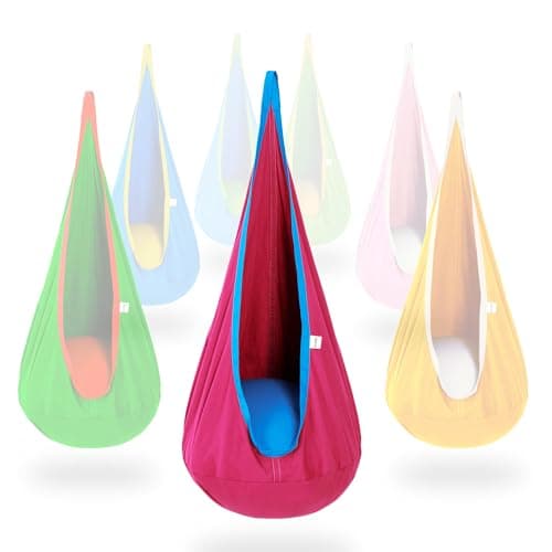 OUTREE Kids Pod Swing Seat, Cotton Child Hammock Swing Chair, Sensory Swing for Indoor and Outdoor Use, Pink and Blue
