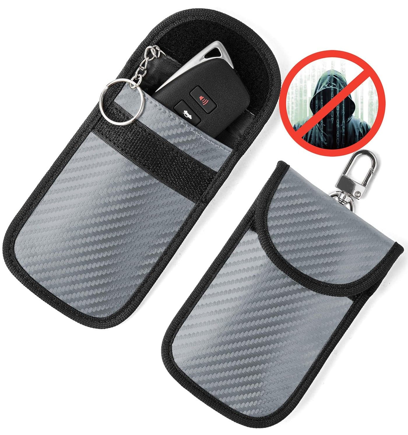 Vammcht Upgraded Faraday Bag for Key Fob (2 Pack), Premium Faraday Key Fob Protector– Car RFID Signal Blocking, Car Security Protection, Anti-Theft Pouch, Anti-Hacking Case Blocker Grey
