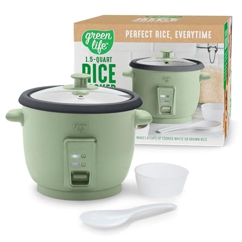 GreenLife Rice Cooker with Removable PFAS-Free Ceramic Nonstick Pot, 3-Cups Uncooked/6-Cups Cooked, Grains & Oatmeal Multicooker, Compact One-Switch Design, Auto Keep Warm, Easy Clean, Sage Green