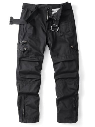 AKARMY Cargo Pants for Men Camo Work Cotton Tactical Military Ripstop Casual Pant Hiking with Multi Zipper Pockets 9920 Black 32W x 32L
