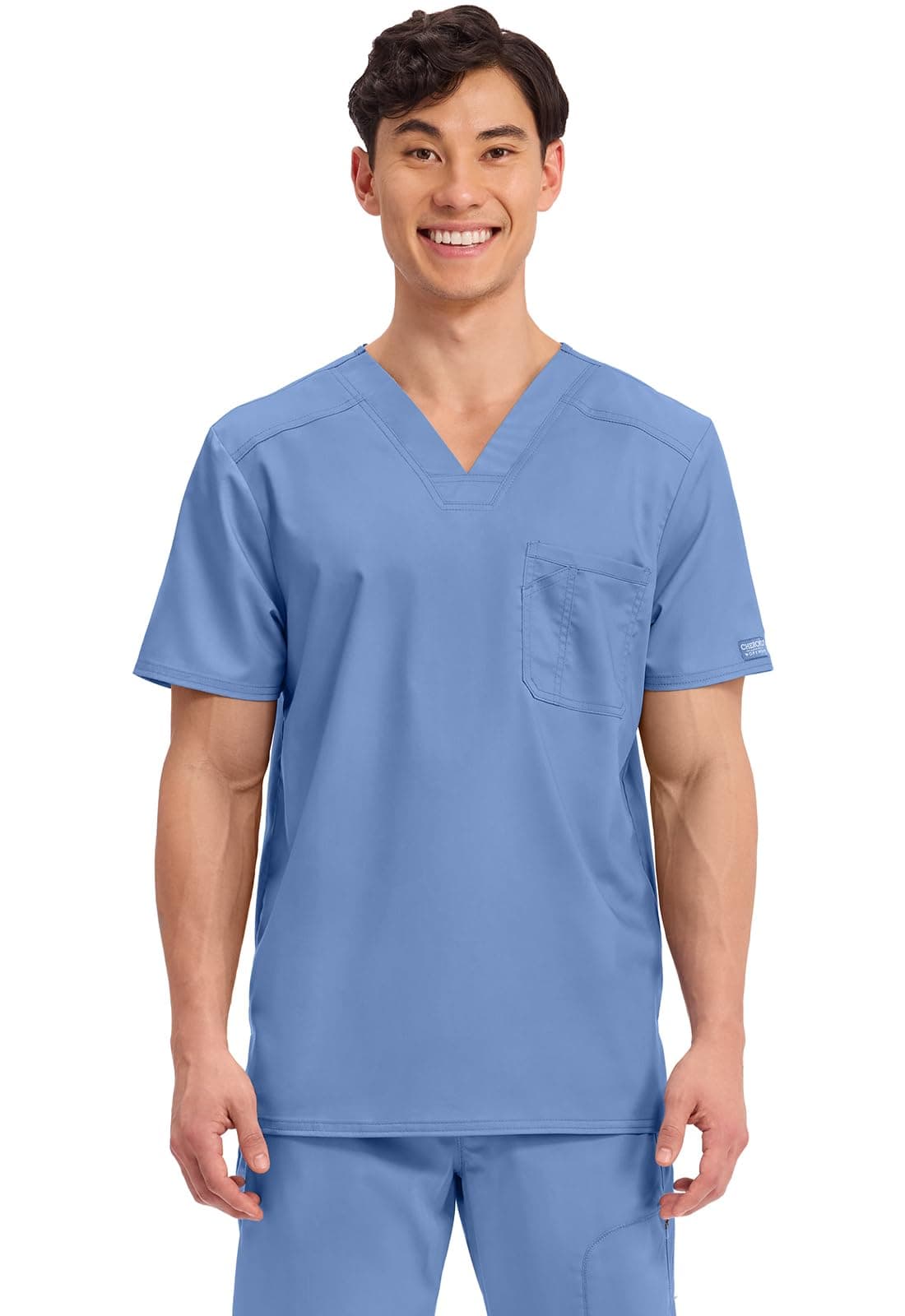 Cherokee Scrub for Men's Tuckable V-Neck Top with 1 Chest Pocket, Pen Slot, Ultra Soft, Durable, 2-Way Stretch Fabric - WW690, M, Ciel Blue