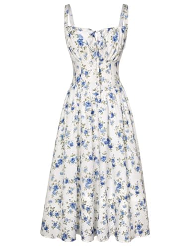 Scarlet Darkness Corset Dress for Women with Pockets Summer Floral Milk Maid Dresses White Blue XL