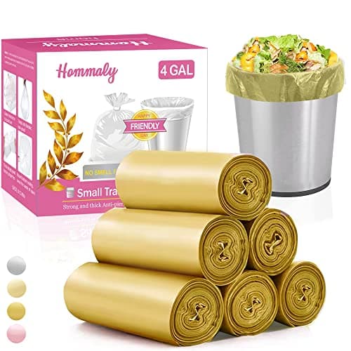 4 Gallon 180pcs Small Gold Trash Bags Strong Golden Garbage Bags, Bathroom Trash Can Bin Liners, Gold Plastic Bags for Home Office, Waste Basket Liner, Fit 12-15 Liter, 3.5,4,4.5 Gal(Golden 180)