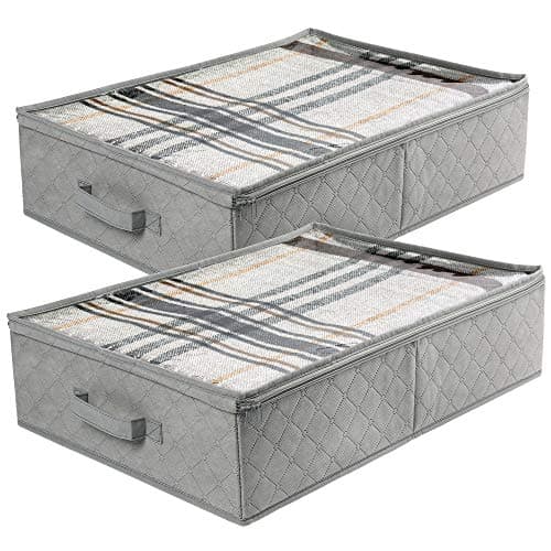 LotFancy Foldable Under Bed Storage Bags, Closet Organizers and Storage Bins, Clothes Blankets Organizer, with Clear Window and Reinforced Handles, 24” x 16” x 6", Pack of 2, Gray