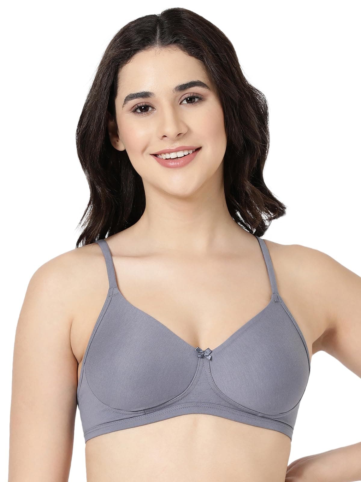 BLOSSOM Women's Essential Bra Double Layered Seamless Square Neck Non Padded Non Wired Everyday T-Shirt Bra_34B_Steel Grey