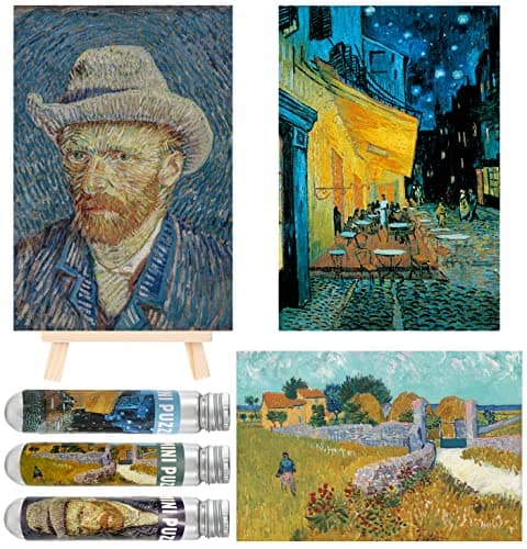 Small Jigsaw Puzzles for Adults 150 Pieces Mini Puzzles Oil Painting 6 x 4 Inches3 Pcs Easel IncludedCafeFarmhouse in ProvenceVan Gogh SelfPortrait