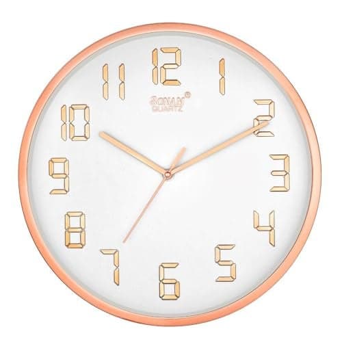 Sonam Silent Sweep Movement 12.5 Inches Wall Clock for Home (32x32 cm_ Rose Gold White)(Plastic)