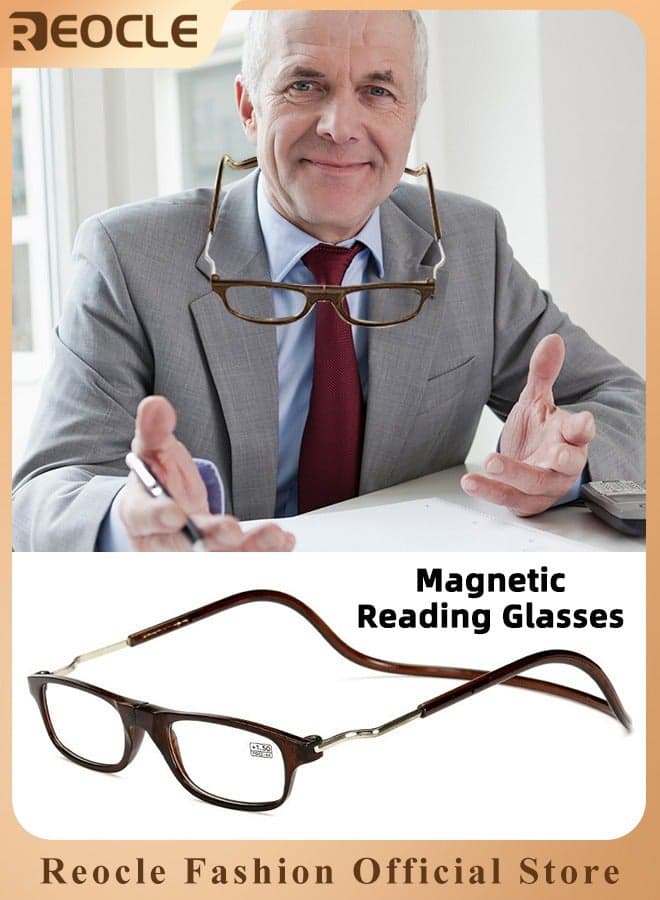 Magnetic Reading Glasses Computer Readers with Replaceable Lens & Adjustable Temples Hanging Neck Presbyopic Glasses for Men Women