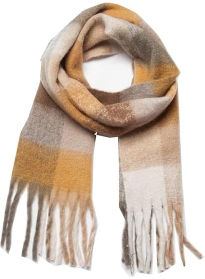 Women's Cashmere Big Coloured Checked Scarf, Winter Warm Wrap Scarf