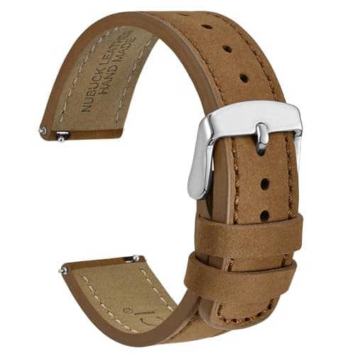 WOCCI 20mm Retro Leather Watch Band for Men and Women Quick Release Replacement Strap with Silver Buckle Light Brown
