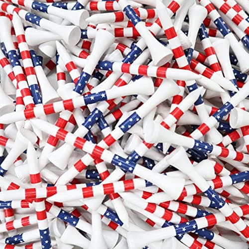 FINGER TEN Golf Tees Wood 3 14 2 34 Inch Value 50120 Count Durable Tees with Bright Colored Stripes for Consistent Height 70mm 83mm Long Tees Ideal for Golfers USA Flag 2 34 Inch50 Pack