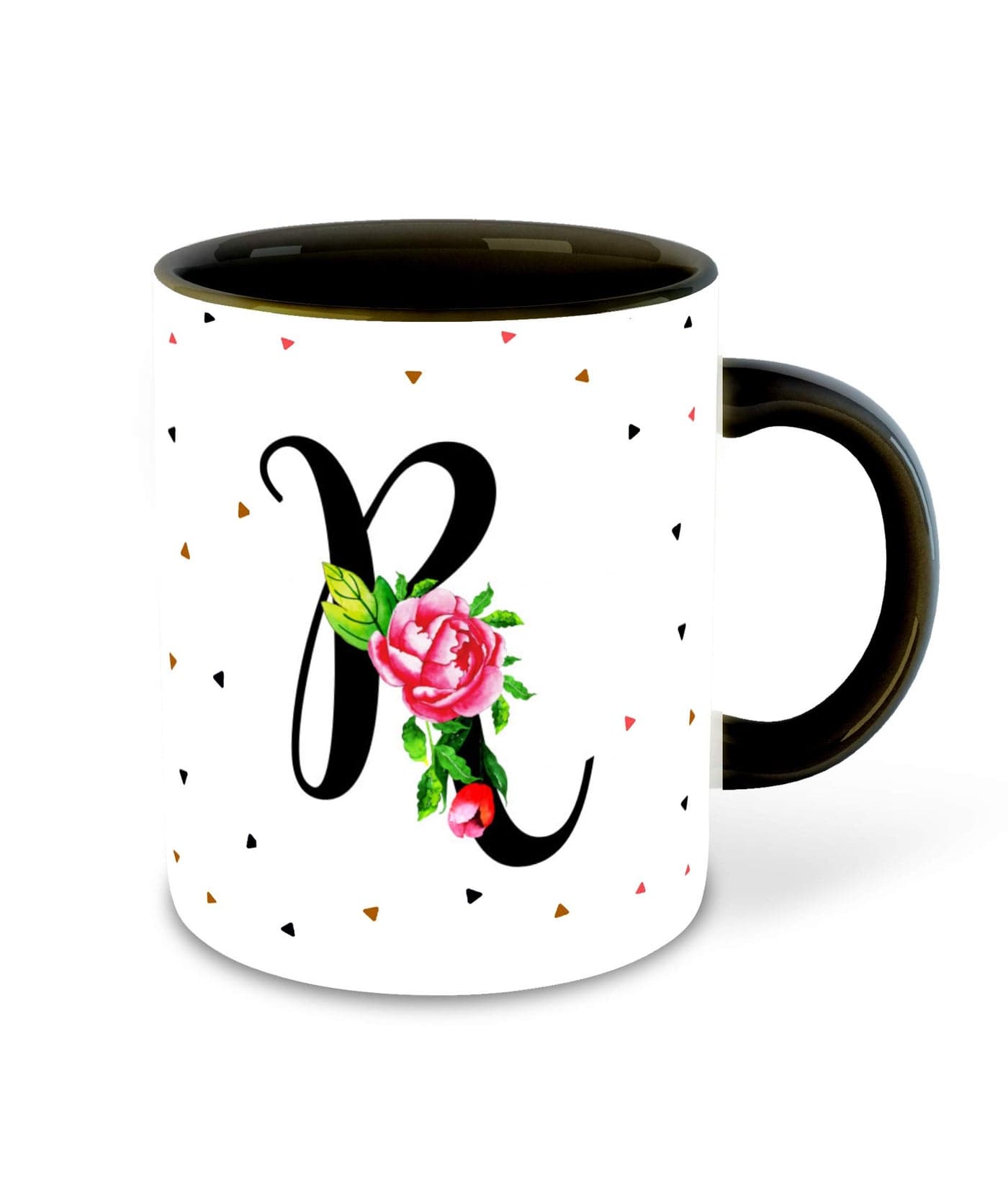 WHATS YOUR KICK - Letter R Name Initial Alphabet Inspiration Printed Black Inner Ceramic Coffee Mug - Birthday | Anniversary | Best Gift | Hobby (Multi 18)