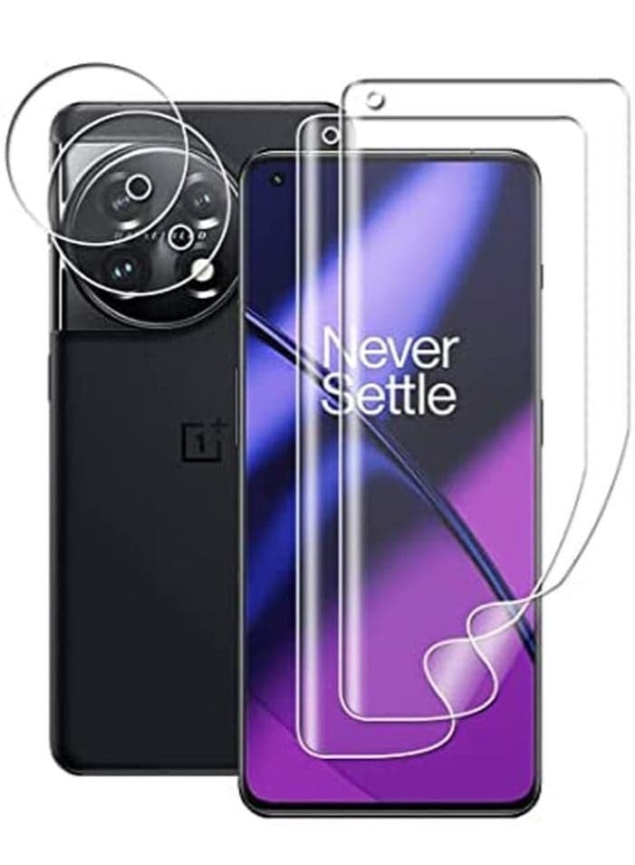 Screen Protector (2) + Camera Protector (2) for OnePlus 11 5G Film Curved Tempered Protective Glass Camera Protector with Soft TPU Screen Protector Ultra HD Case Friendly Bubble Free