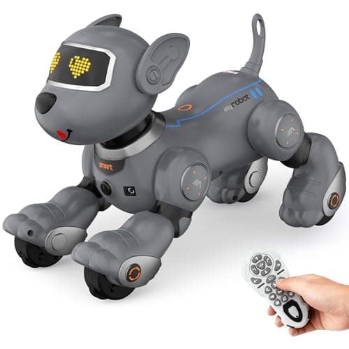 PRANITE Robot Dog Programmable Remote Control Dog Toy for Kids with OneKey Following Voice Control Touch Dance Sing Smart RC Stunt Puppy Toy Gift for Boys Girls Gray