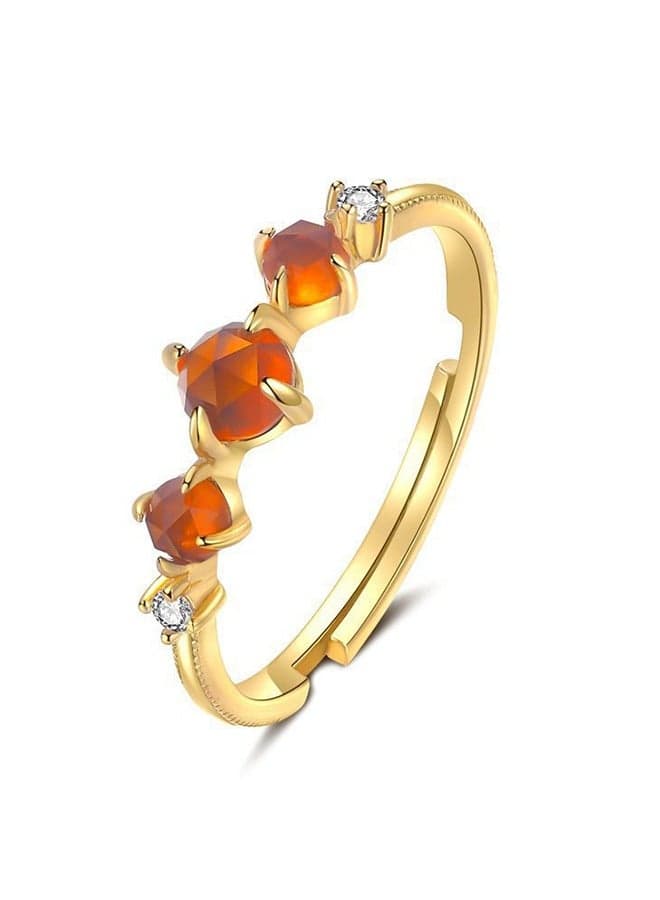 Retro Garnet 14K Gold Plated Ring, Open End Ring Adjustable, Luxury Gold Ring for Women (Gold+Orange)