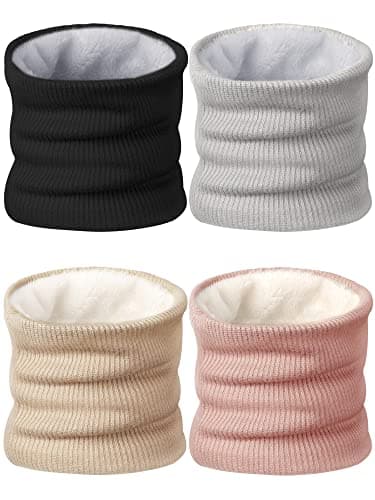 SATINIOR 4 Pieces Winter Fleece Lined Neck Warmer Thick Double-Layer Knitted Neck Gaiter Circle Loop Scarves for Women Men, Multicolor, One Size