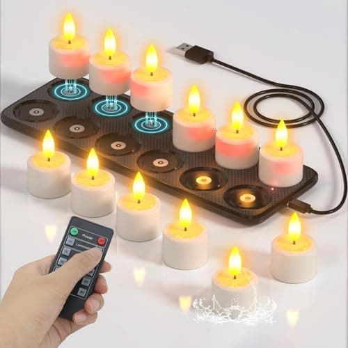 SoulBay Rechargeable Flameless Candles Magnetic Waterproof LED Tea Lights with Charging Tray Remote Timer 100H Flickering Votive Fake Candles for Bathroom Holiday Xmas Decor