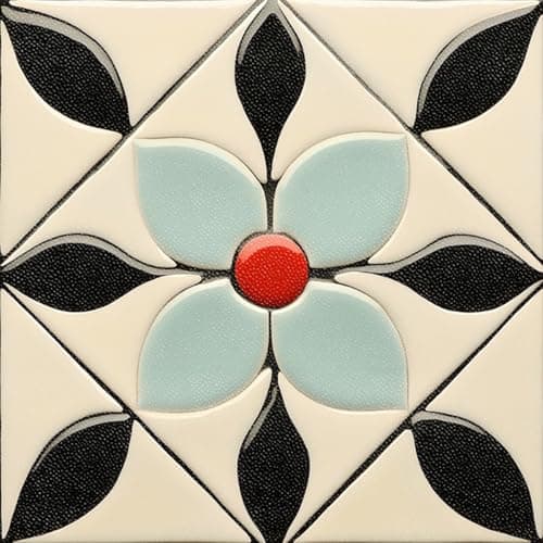 HOMETITUTE 10PCS 12x12 Inch Retro Floral Red Center Blue Petal Floor Tiles Peel and Stick Removable Self Adhesive DIY Vinyl Flooring Stickers for Kitchen Bathroom Living Room Entryway Home Decor