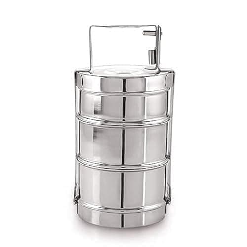 Super HK Stainless Steel Traditional Indian Tiffin Carrier l Lunch Boxes for School/Office/College (Stainless Steel, 3 Containers)