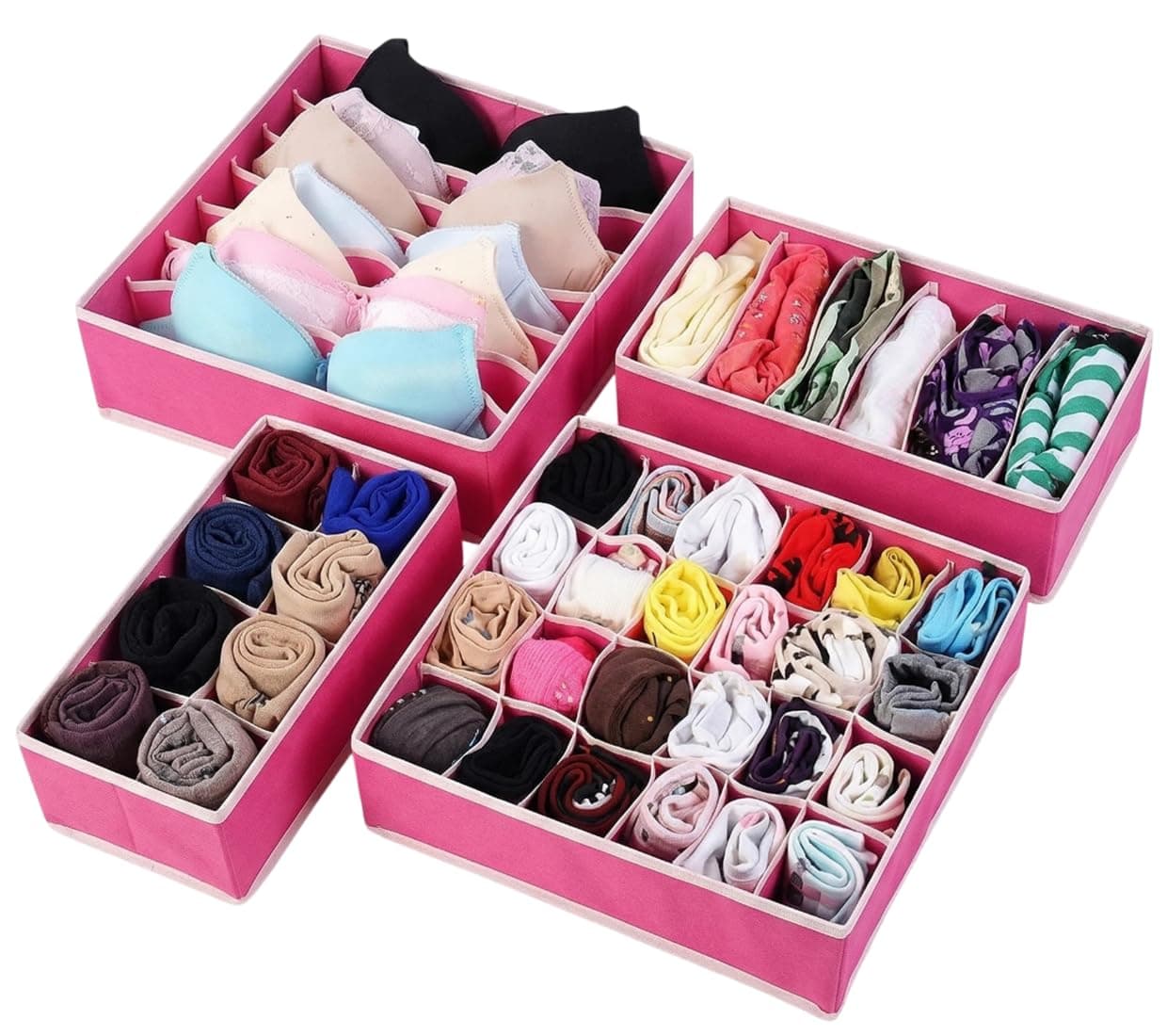 Styleys Set of 4 Wardrobe Organizer For Clothes Storage Box Drawer Organizer Non-Smell Innerwear Organiser Closet Organizer For Clothes, Shoes, Underwear, Bra, Socks (Pink, S1014)